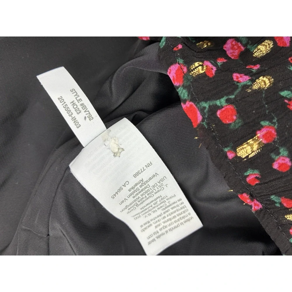 J.Crew Women’s Small Black Floral Metallic Gold Ruffle Sleeve Blouse Feminine